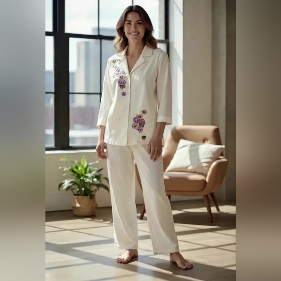 Bob Mackie Wearable Art Stunning Pants & Jacket In White Cotton Med - Picture 1 of 10